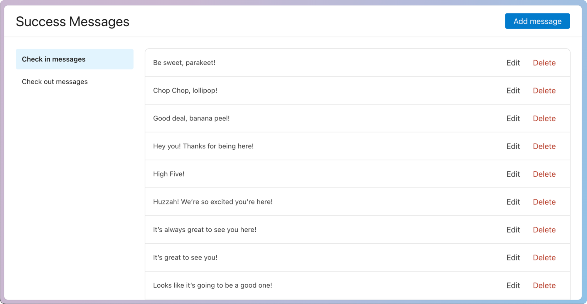 Customize success messages – Check-Ins
